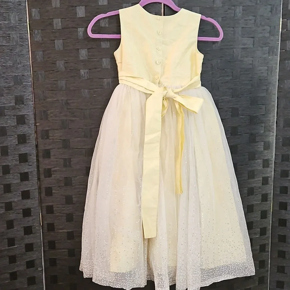 Marmellata Yellow and White Sparkly Girls Dress Size 7